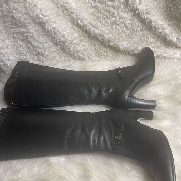 J Crew Made in Italy leather black knee high heels boots side zipper SZ 10 - Picture 11 of 16